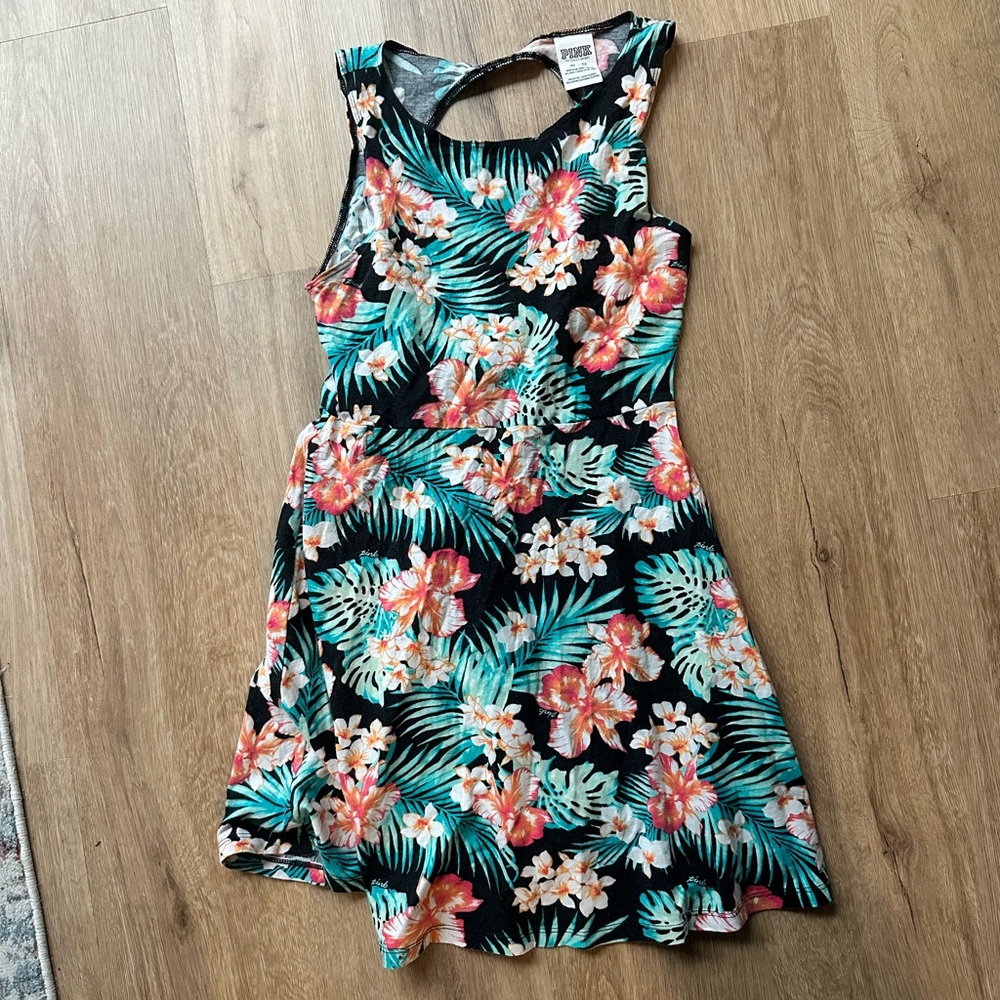 PINK tropical racerback dress with cutout